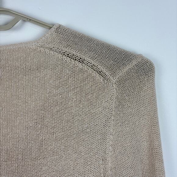 J. McLaughlin Tan Beige V-Neck Sweater wooden buttons XL coastal earthy cotton - Picture 7 of 10